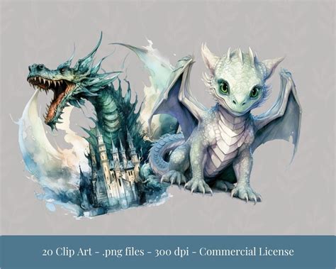 20 Water Blue Dragon Clip Art, Fantasy Clipart, Watercolor Dragon ...