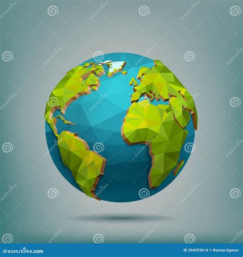 Earth Globe. World Map, 3d Planet, Global Green Polygon Origami, Green and Blue Paper Travel ...