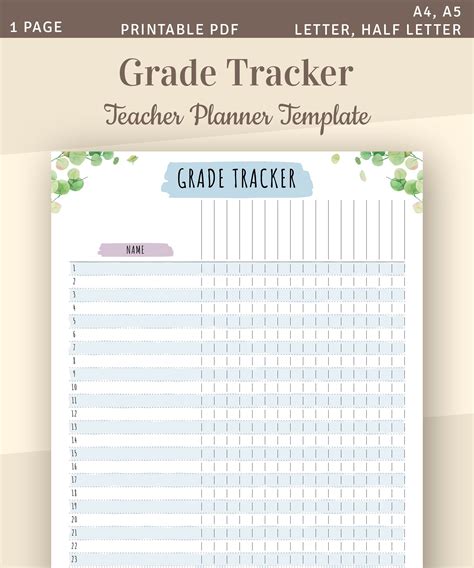 Printable Grade Tracker Template Teacher Grade Log Sheet - Etsy