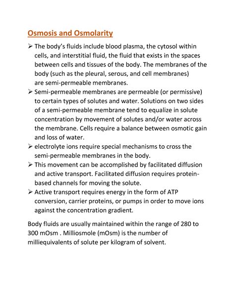 Osmosis And Osmolarity - Osmosis and Osmolarity The body’s fluids ...