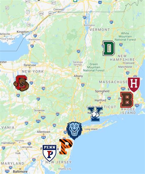 Ivy League Universities Map