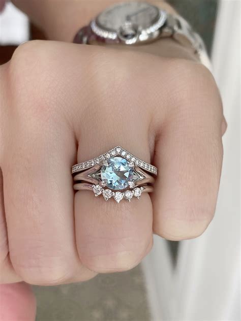 Custom Platinum Wedding Ring Set with Round Aquamarine | Wedding rings vintage, Wedding ring ...
