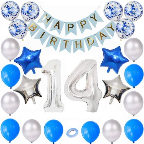 Kiwochy 14 Birthday Decorations Happy Birthday Banner Balloon Set 14th Birthday Decorations ...