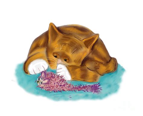 Fuzzy Mouse Toy is Fuzzier due to Orange Tiger Kitten Playing with It Digital Art by Ellen ...