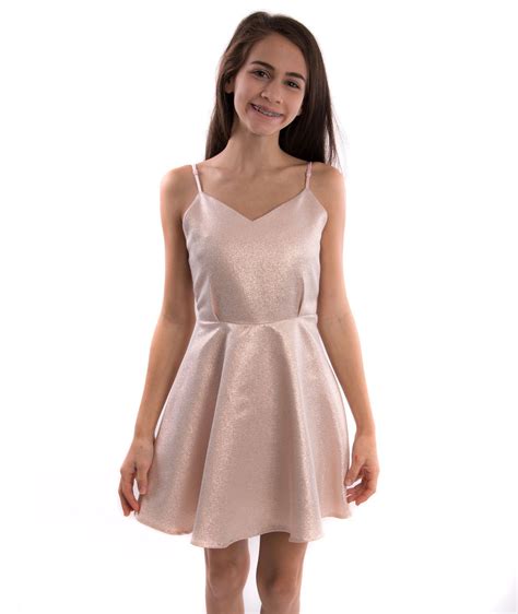 Un Deux Trois Girls V-Back Rose Gold Dress | Rose gold dress, Dresses, Gold dress