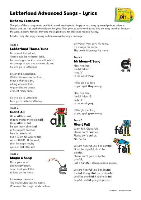 Advanced Songs - Lyrics - Letterland