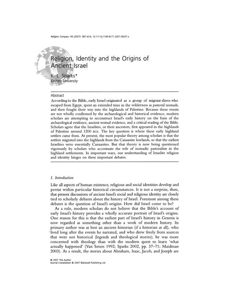 (PDF) Religion, Identity and the Origins of Ancient Israel