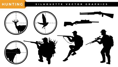 Hunting silhouette. Hunter hunting vector with rifle, weapon. Forest animal hunting icon, logo ...