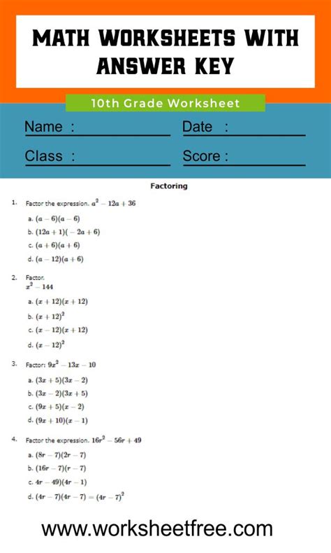 10th Grade Math Worksheets 2 | Worksheets Free