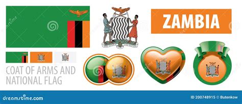 Vector Set of the Coat of Arms and National Flag of Zambia Stock Vector - Illustration of ...