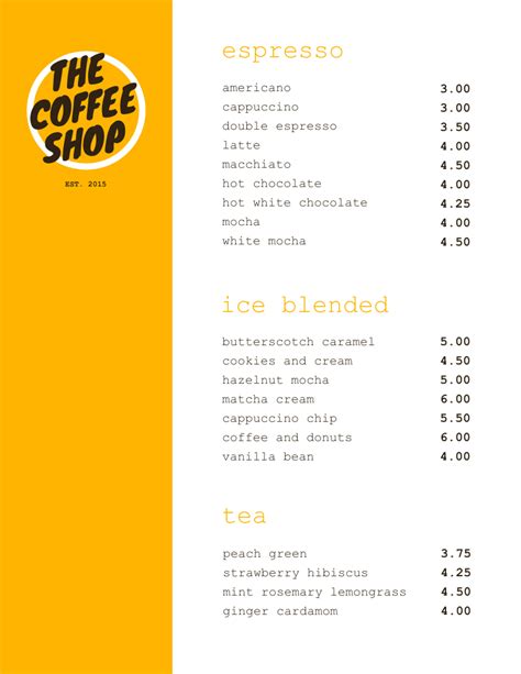 Simple Orange Coffee Shop Menu - Venngage