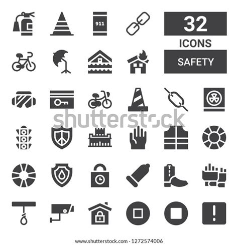 Safety Icon Set Collection 32 Filled Stock Vector (Royalty Free ...