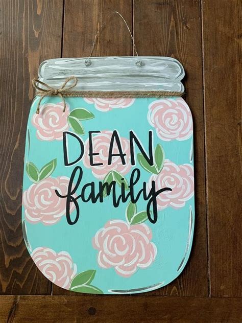 Floral Mason Jar Door Hanger Spring/summer Personalized | Etsy | Mason ...