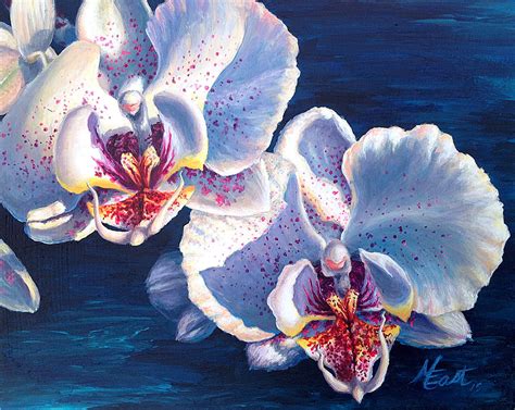 Two White Orchids Acrylic Painting - Michelle East Art