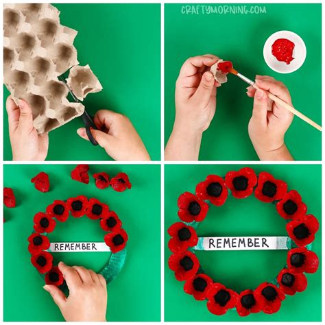 Egg Carton Memorial Day Poppy Wreath - Crafty Morning