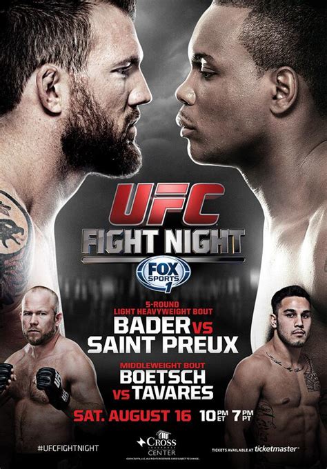 UFC Fight Night 47 full poster pic for 'Bader vs. St. Preux' on Aug. 16 in Bangor, Maine ...