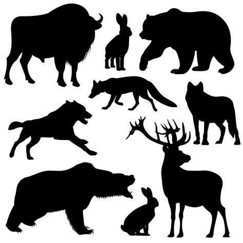 Black vector outline wild forest animals silhouettes By Microvector ...