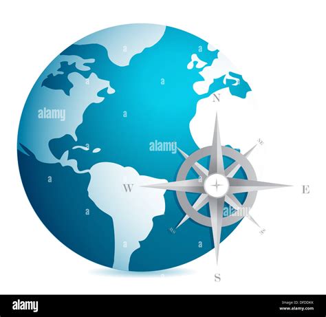 World globe illustration with compass over white background Stock Photo ...