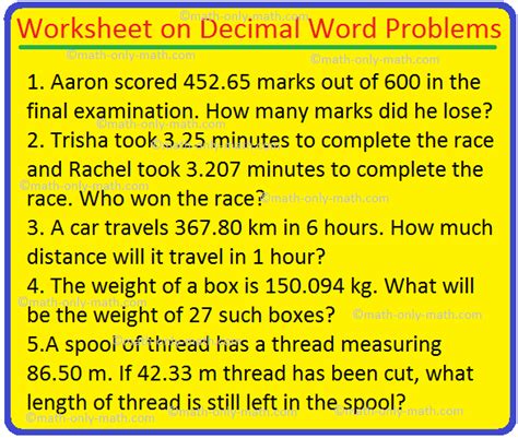 Worksheet on Decimal Word Problems |Prob Involving Order of Operations