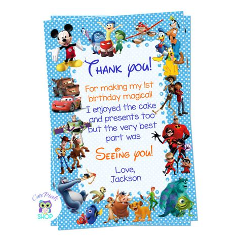 Disney Thank You Card - Disney Characters Boy Card – Cute Pixels Shop