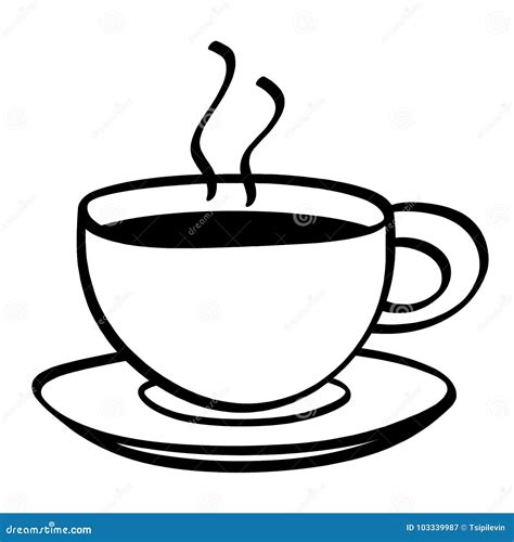 Cup of Coffee or Tea Outline Illustration on White Background Stock Illustration - Illustration ...