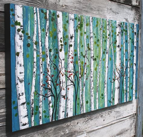 Abstract painting panoramic birch tree painting white birch | Etsy