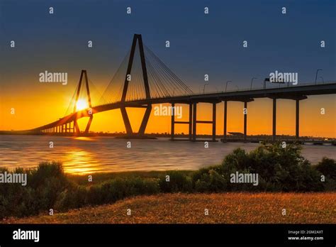 Arthur Ravenel Jr. Bridge Sunset - The Ravenel Bridge or the Cooper River Bridge is a cable ...