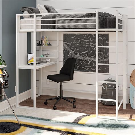 Teen Novogratz Hunter Twin Size Metal Loft Bed with Desk, White - Walmart.com