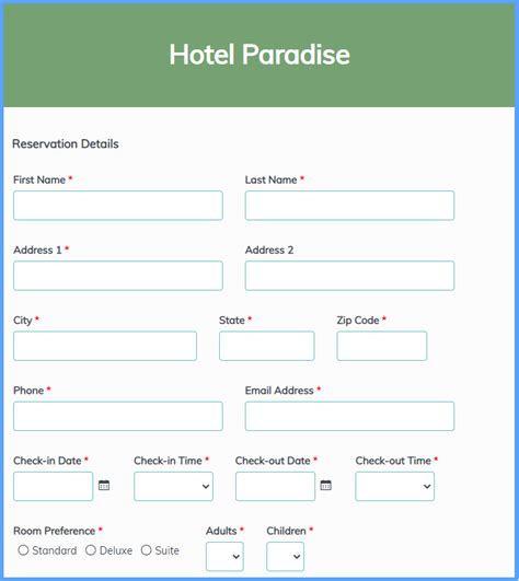 Hotel Reservation Form Template | Formsite