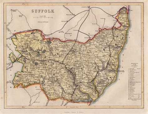 Suffolk Antique Maps, Old Maps of Suffolk, Vintage Maps of Suffolk, UK