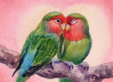 Love birds art print lovebirds watercolor Valentines day bird