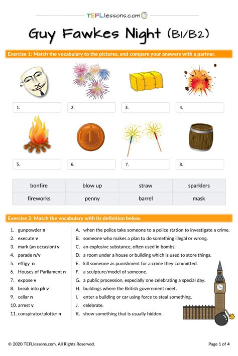 This FREE Guy Fawkes lesson includes a picture matching exercise a gap fill reading and ...