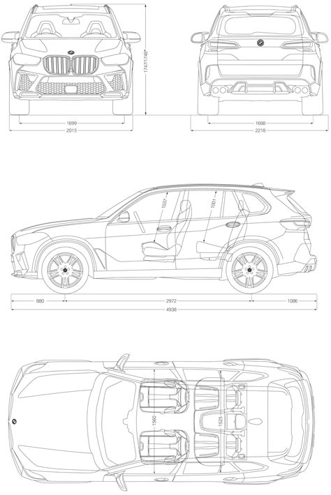 BMW X5 M 2019 Blueprint - Download free blueprint for 3D modeling