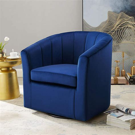 Tribesigns Mid-Century Office Desk Lounge Swivel Chair Velvet Accent Chair 29.9" W, (Dark Blue ...