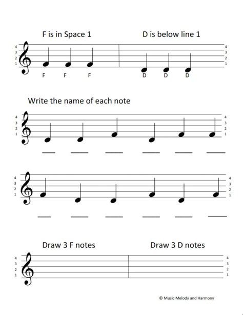 Treble Clef Notes D & F Worksheet - Etsy