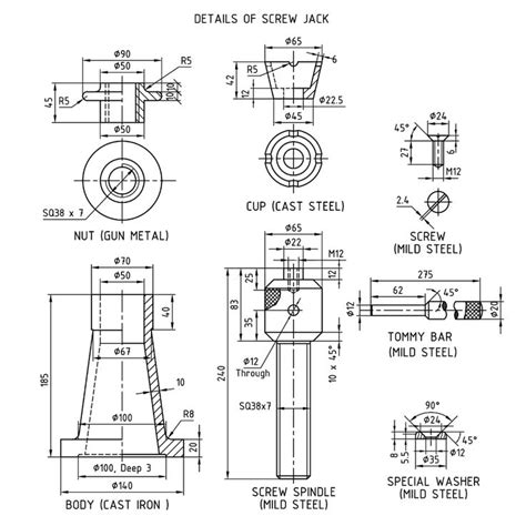 Machine Drawing: SCREW JACK | Mechanical engineering design, Technical ...