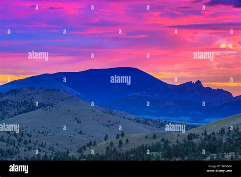 colorful sunrise over sleeping giant mountain near helena, montana ...