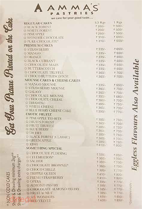 Menu of Amma's Pastries, Kakkanad, Kochi | Dineout discovery