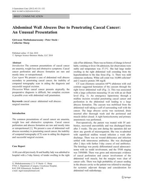 (PDF) Abdominal Wall Abscess Due to Penetrating Caecal Cancer: An Unusual Presentation - DOKUMEN ...