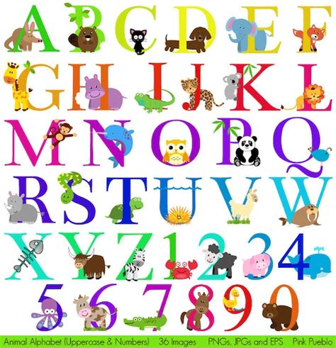 Animal Alphabet Font with Safari Jungle Zoo Animals by PinkPueblo