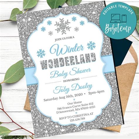 Winter Wonderland Boy Baby Shower Invitation Printable DIY | Bobotemp