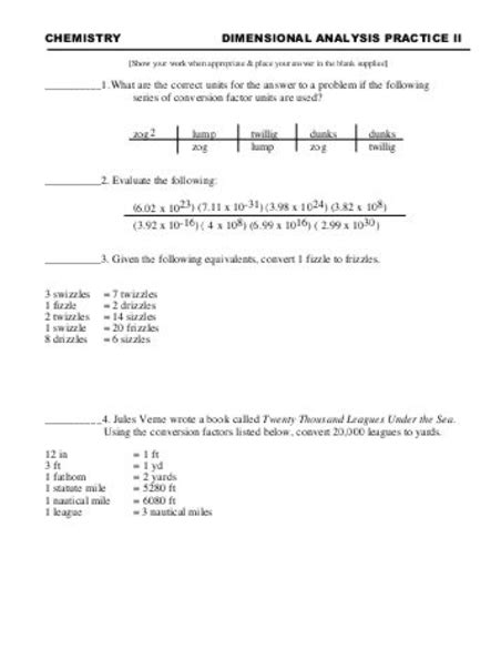 Dimensional analysis practice worksheet