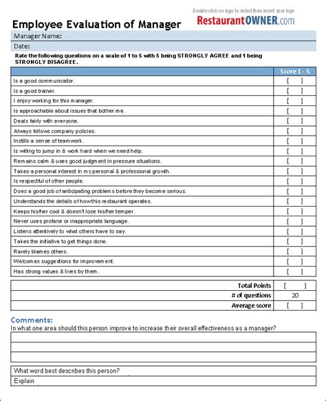 Employee Evaluation Of Manager Form - Employee Evaluation Form