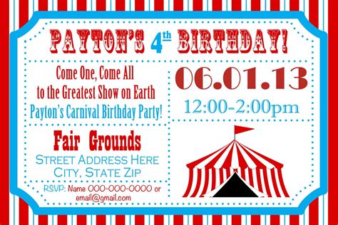 Carnival Ticket Birthday Invitations - Professionally Designed Templates