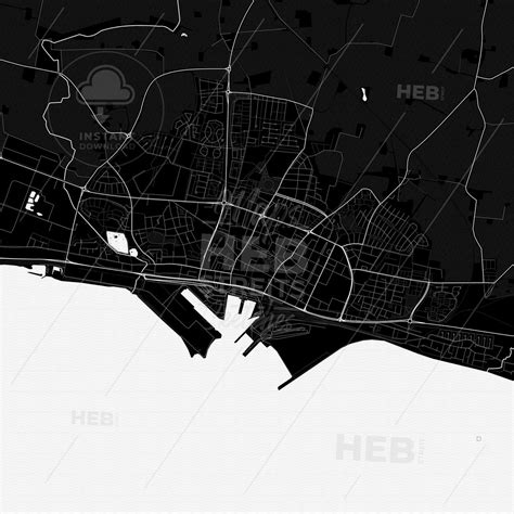 Black and white vector map of Trelleborg, Sweden with fine structures ...