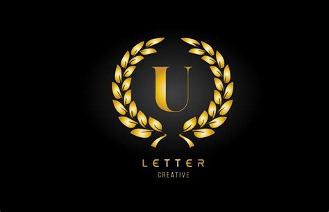 gold golden U alphabet letter logo icon with floral design for business ...