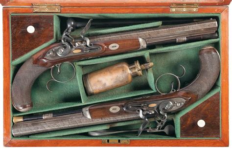 Cased Pair of Irish Flintlock Dueling Pistols by Tomlinson of Dublin ...