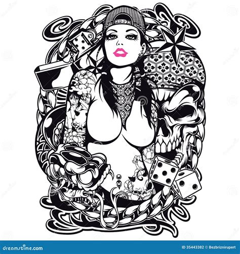 Tattoo Girl Shirt Design stock vector. Image of abstract - 35443382