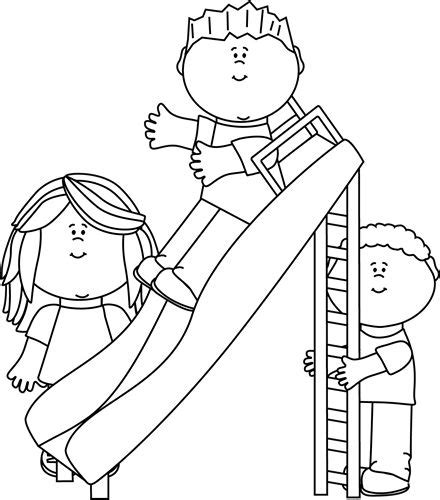 Black and White Black and White Kids Playing on a Slide | Coloring pages, Coloring books, Clip art