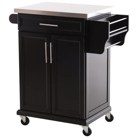 HOMCOM Kitchen Island, MDF, Stainless Steel Top-Black by Aosom | ufurnish.com